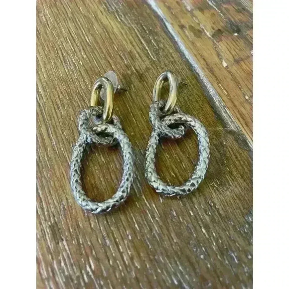Two Toned Gold and Silver Triple Dangle Earrings - Picture 4 of 4